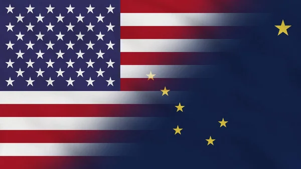 Alaska Eyaleti, ABD Dalgalı Kumaş Bayrağı. Alaska Eyaleti Bayrağı. Amerikan Bayrağı. Kuzey Amerika Bayrakları. Kutlama. Arkaplan Kumaşı.