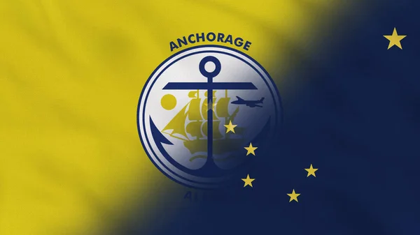 Anchorage Alaska ABD Dalgalı Kumaş Bayrağı. Anchorage Bayrağı. Alaska Bayrağı. Amerikan Bayrağı. Kuzey Amerika Bayrakları. Kutlama. Arkaplan Kumaşı.