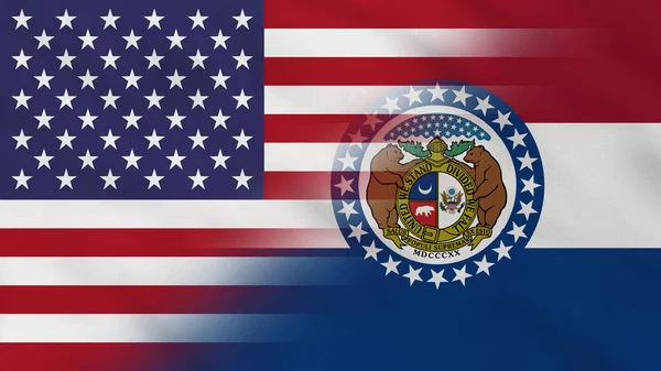 Missouri Eyaleti, ABD Dalgalı Kumaş Bayrağı. ABD Bayrağı. Missouri Eyaleti Bayrağı. Kuzey Amerika Bayrakları. Kutlama. Vatanseverler. Arkaplan Kumaşı.