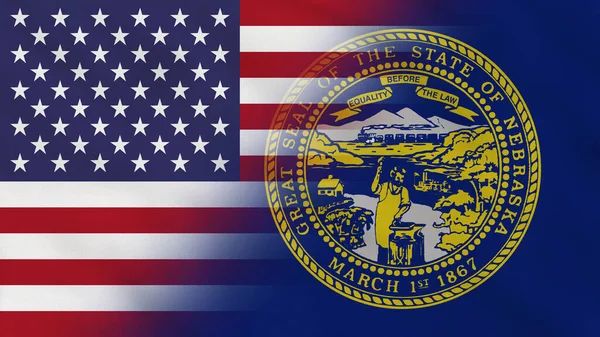 Nebraska Eyaleti ABD Dalgalı Kumaş Bayrağı. ABD Bayrağı. Nebraska Eyaleti Bayrağı. Kuzey Amerika Bayrakları. Kutlama. Vatanseverler. Arkaplan Kumaşı.