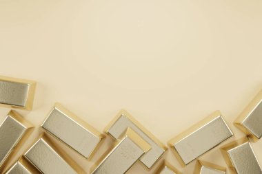 1000 gram altın. 3D tasvir - illüstrasyon. Altın külçeler ve Finansal kavram.