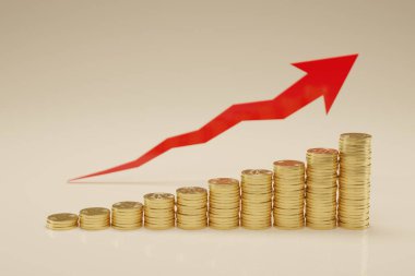 Altın Bitcoins merdiven 3D illüstrasyon ile finansal büyüme konsepti.