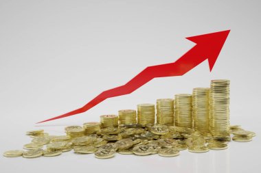 Altın Bitcoins merdiven 3D illüstrasyon ile finansal büyüme konsepti.