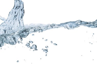 Su sıçraması izole edilmiş. Su damlalarının yaklaşması çiçek şeklini oluşturur, beyaz arkaplanda izole olur..