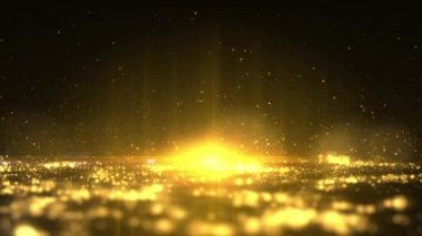 Güzel Altın Yüzen Toz Parçacıkları Ağır Çekimde Siyah Arkaplanda Alevleniyor. Havadaki Dinamik Rüzgâr Parçacıklarının Bokeh ile Döngüsü 3 boyutlu Canlandırması