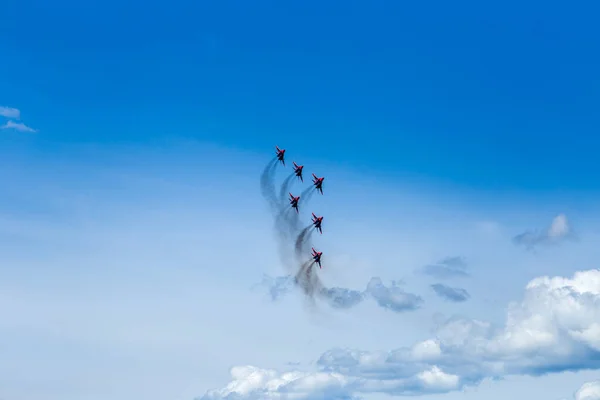 Cheboksary Chuvashia Russian Federation 2019 Performance Aerobatic Group Strizhi Bottom — 스톡 사진