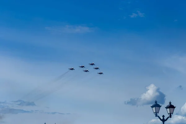 Cheboksary Chuvashia Russian Federation 2019 Performance Aerobatic Group Strizhi Bottom — 스톡 사진