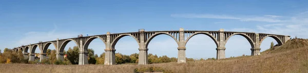 panorama of an abandoned railway bridge near the village of Mokry in Chuvashia in Russia