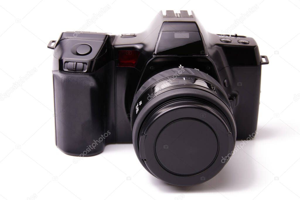 Black analog camera with digital screen