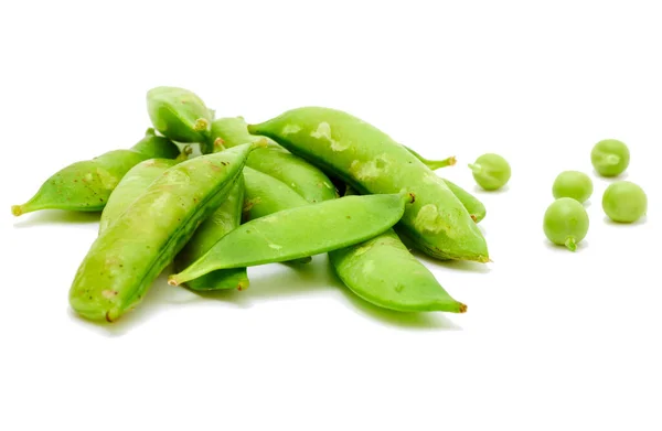 Pois Frais Légumineuses Haricots Verts Frais Sur Fond Blanc — Photo