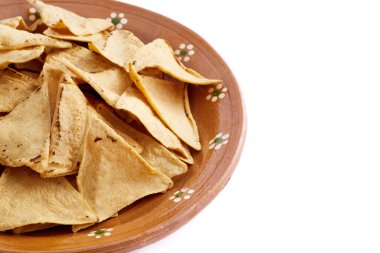 Tipik ve geleneksel Meksika yemekleri hazırlamak için Totopos, Nachos veya kızarmış Tortilla.