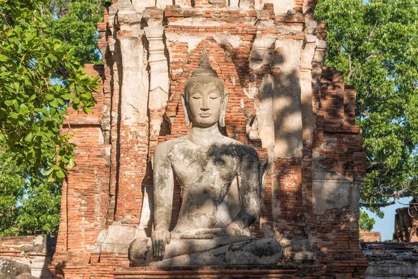 Posąg Buddy w Wat Mahathat. Historyczny park Ayutthaya — Zdjęcie stockowe