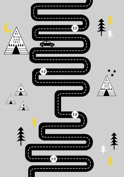 Road Map Illustration Car Grey Background — Stock fotografie