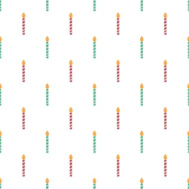 Renkli desenli kusursuz mum dizaynı. Beyaz arka plan. Duvar kağıdı, arkaplan, kapak, satış, çıkartma ve grafik tasarım için gıda tasarımı. vektör illüstrasyonu