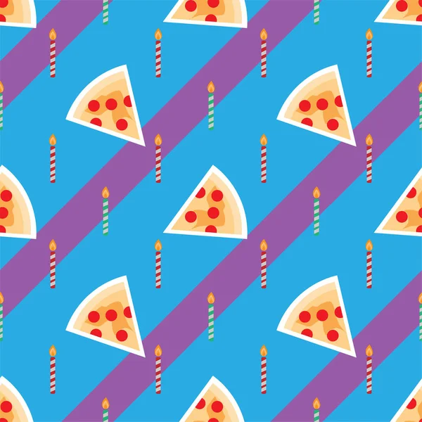Modelli Pizza Candele Senza Soluzione Continuità Sfondo Linea Blu Design — Vettoriale Stock
