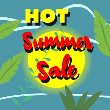 Sıcak yaz indirimi. Yaz ürünlerinde büyük indirimler var. Reklam satışı için afiş. Vektör illüstrasyonu EPS izole edildi.