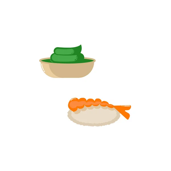 Cocina Japonesa Bola Arroz Con Camarones Ilustración Vectorial Aislada Sobre — Vector de stock