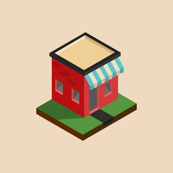 3D等距小店或咖啡店的设计 零售店的矢量图解 货物的签发地点 等距建筑 商店图标 — 图库矢量图片
