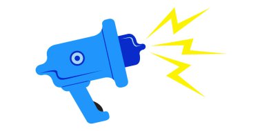 Bir megafonun vektör vintage çizimleri - beyaz arkaplanda mavi bir simge. İllüstrasyon izole, düzenlenmesi kolay ve kullanıma hazır..