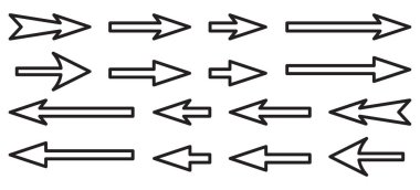 Beyaz arka plana siyah beyaz oklar yerleştirildi. Eğri Yön Oku, İmleç ve Simge Koleksiyonu. Geri, diğer sayfaya git