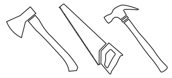 Set Black White Vector Locksmith Tools Construction Repair Saw Hammer — Stock Vector