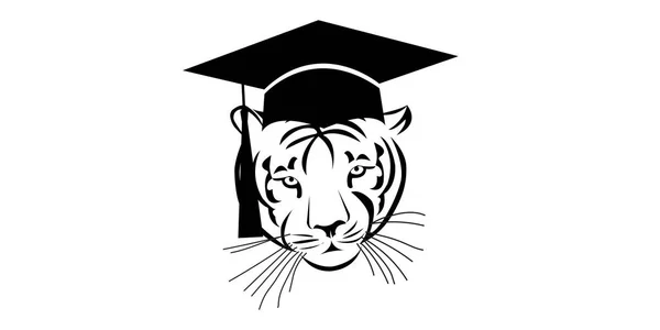 Vector Water Tiger Black Head Square Grad Academic Cap Animals — Stok Vektör