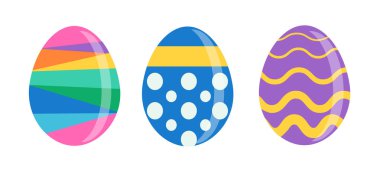 Paskalya yumurtalarının renkli görüntülerinin vektör kümesi. Resim izole edildi, düzenlenmesi kolay ve simgeleri kullanmaya hazır