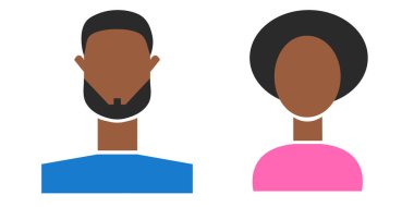 Erkek ve kadınlar için profil simgeleri dizisi: isimsiz erkek ve dişi avatarlar, kullanıcı resimleri. Görüntü izole, düzenlenmesi kolay ve renkli simgeler kullanmaya hazır.