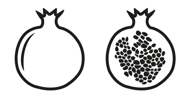 Vector Set Pomegranates Black Silhouette Fruit Section White Background Illustration — Image vectorielle