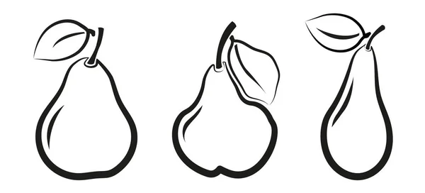 Vector Set Pears Three Pear Varieties Black Art Lines White — Image vectorielle