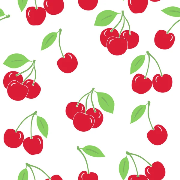 Güzel kirazsız desen. Tekstil, ambalaj, duvar kağıdı vesaire için. Beyaz arka planda izole edilmiş kırmızı kirazlar. Vektör illüstrasyonu