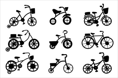 El çizimi siyah siluetler beyaz arka planda izole edilmiş. Vektör düz resimleme