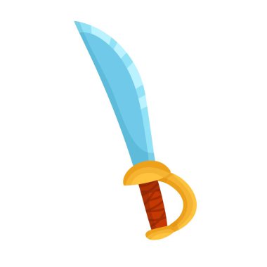 Korsan kılıcı beyaz arka planda izole edilmiş. Keskin bir silah. Vektör çizgi film illüstrasyonu