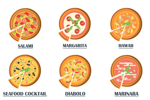 Iconos planos de pizza aislados sobre fondo blanco . — Vector de stock