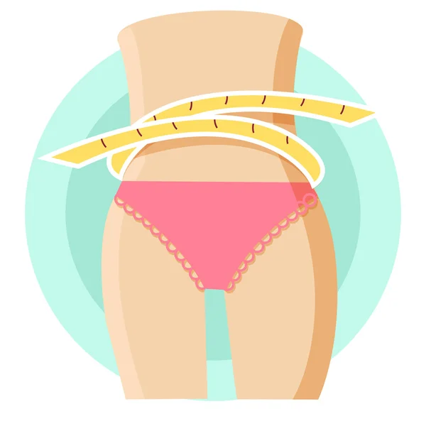 Cuerpo ideal de la mujer con cinta métrica de cintura . — Vector de stock