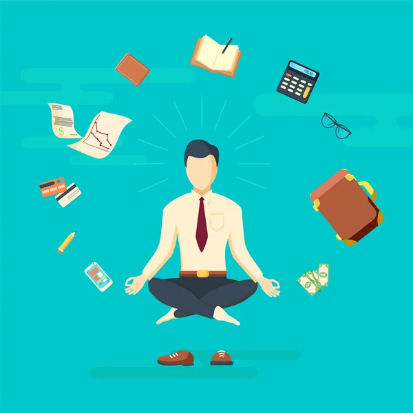 Empresario haciendo yoga de negocios — Vector de stock