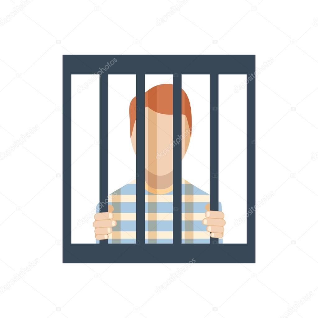 Flat design jail inmate behind bars icon vector illustration