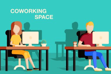 Coworking uzay vektör çizim.