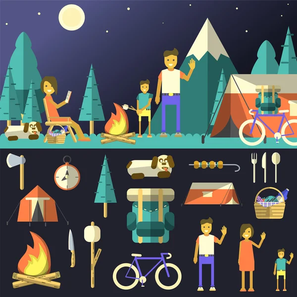 Camping vektor illustration. — Stock vektor