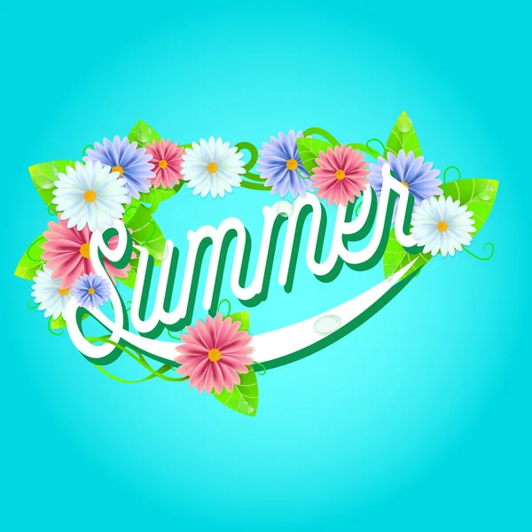 Summer sign with frame of flowers. — Stock Vector