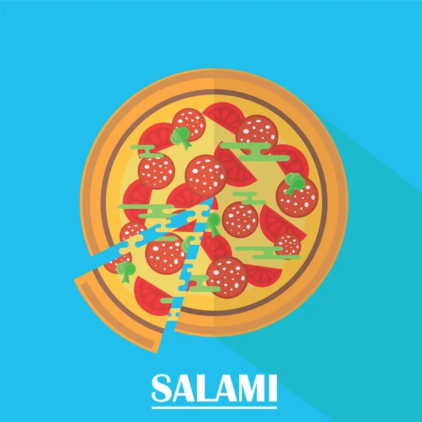 Salamlı pizza vektör çizim. — Stok Vektör