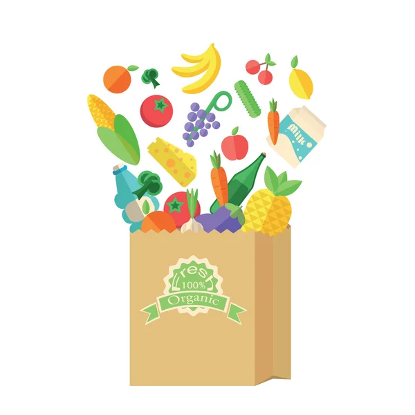 Paquete con comida y bebida — Vector de stock