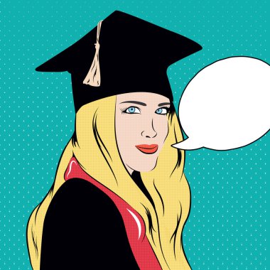 Pop art illüstrasyon vektör içinde yapılan eğitimli kızla. 