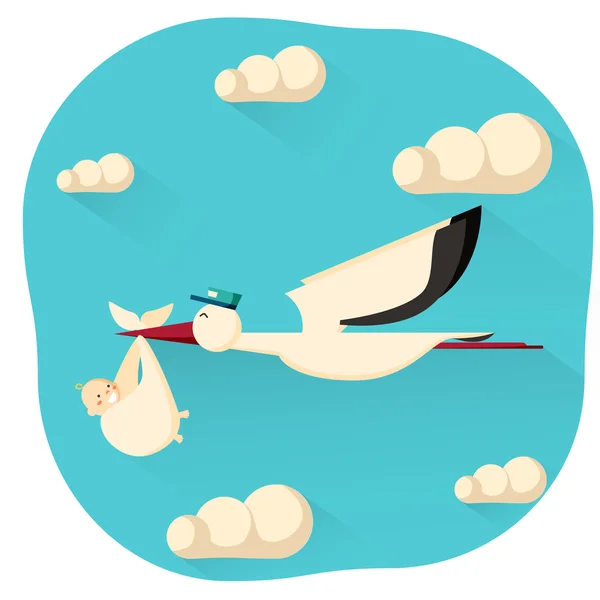 Stork and a baby illustration. — Stock Vector