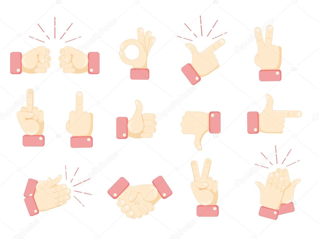Isolated hands on white background. Expressions by hands isolated symbols.