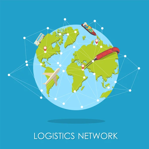 Logistic network isometric isllustration.Mini planet concept. — Stock Vector