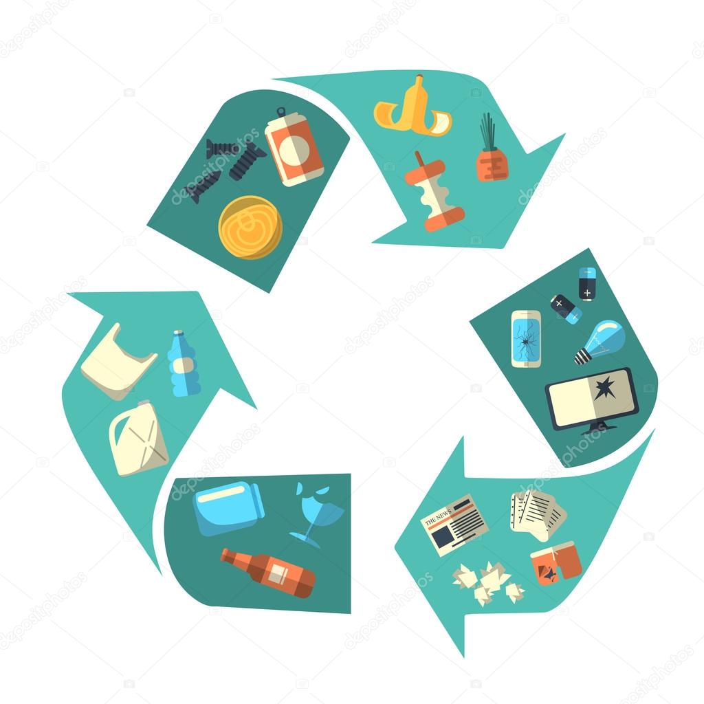 Waste sorting and recycling isolated symbol