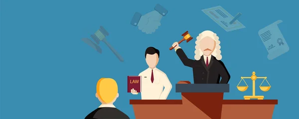 Δίκαιο οριζόντιας πανό με δικηγόρο — Διανυσματικό Αρχείο