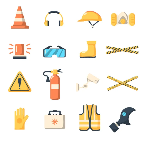 Iconos de trabajo de seguridad estilo plano . — Vector de stock