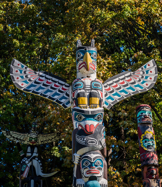 Colourful totems in North America
